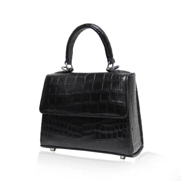 Bangkok Bootery Goldmas crocodile belly leather matte black handbag, view 2