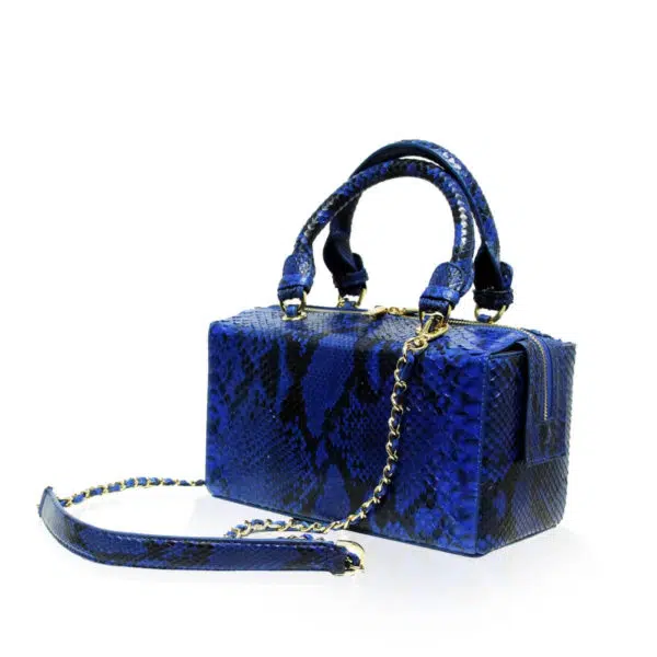 Bangkok Bootery Figaro python back leather blue & black handbag, view 6
