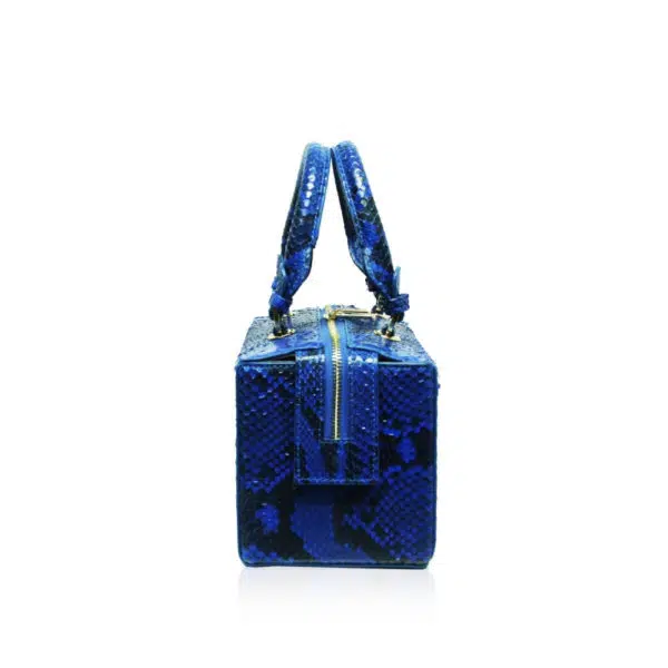 Bangkok Bootery Figaro python back leather blue & black handbag, view 5