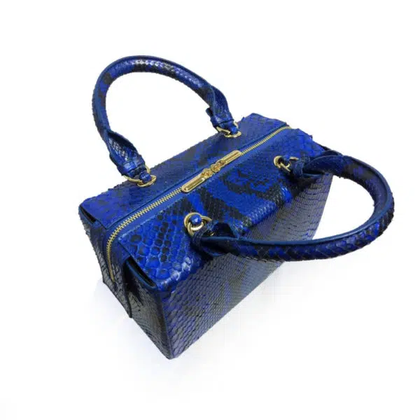 Bangkok Bootery Figaro python back leather blue & black handbag, view 3