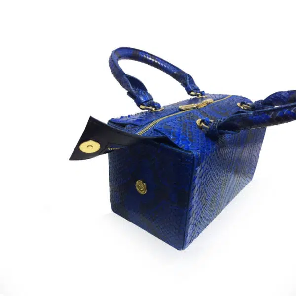Bangkok Bootery Figaro python back leather blue & black handbag, view 4