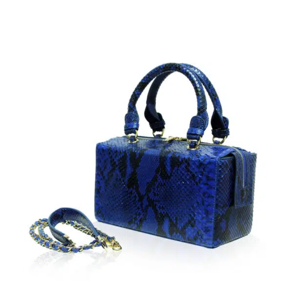 Bangkok Bootery Figaro python back leather blue & black handbag, view 2