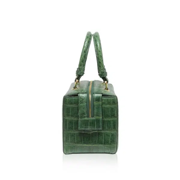Bangkok Bootery Figaro crocodile belly leather matte green handbag, view 4