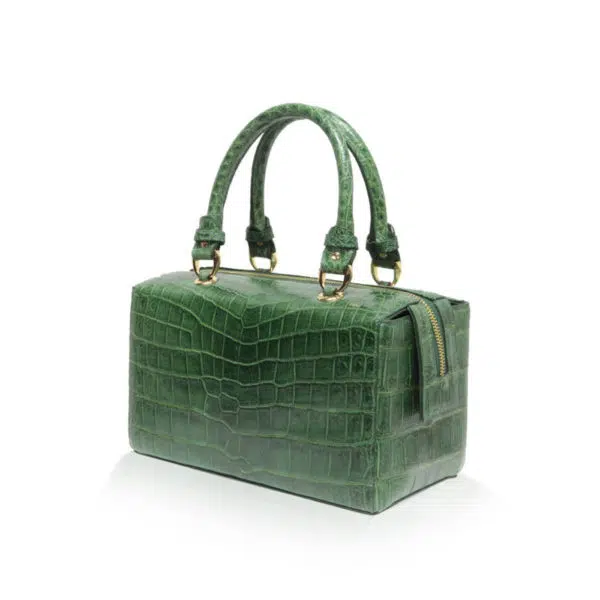 Bangkok Bootery Figaro crocodile belly leather matte green handbag, view 2