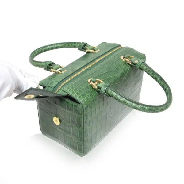 Bangkok Bootery Figaro crocodile belly leather matte green handbag, view 3