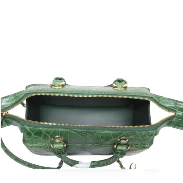 Bangkok Bootery Figaro crocodile belly leather matte green handbag, view 5