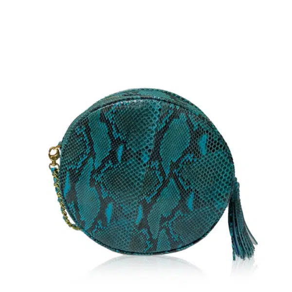 Bangkok Bootery Circle matte turquoise & black python back leather bag, view 2