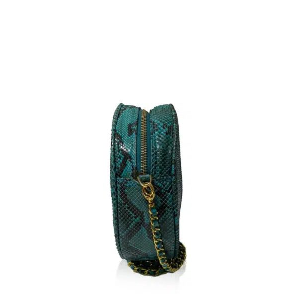 Bangkok Bootery Circle matte turquoise & black python back leather bag, view 3