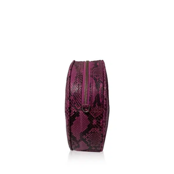 Bangkok Bootery Circle matte pink & black python back leather bag, view 3