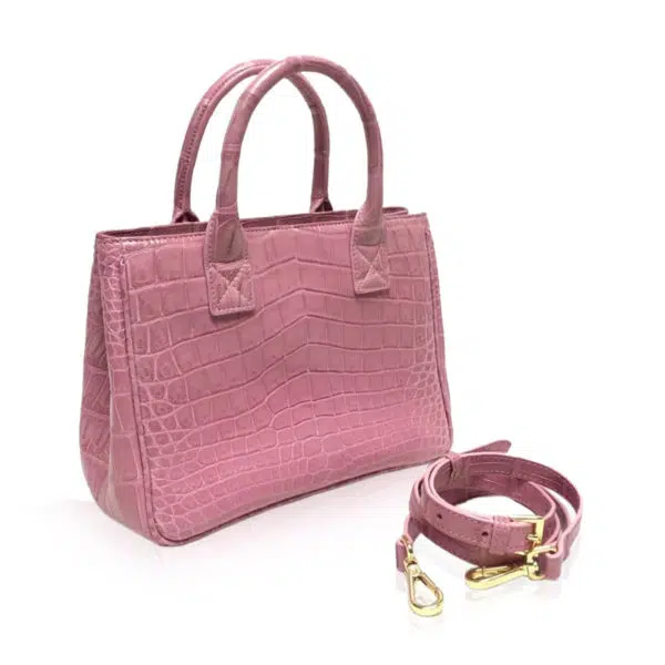 Bangkok Bootery Caddy crocodile belly leather matte pink handbag, view 2