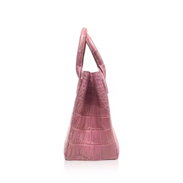 Bangkok Bootery Caddy crocodile belly leather matte pink handbag, view 3