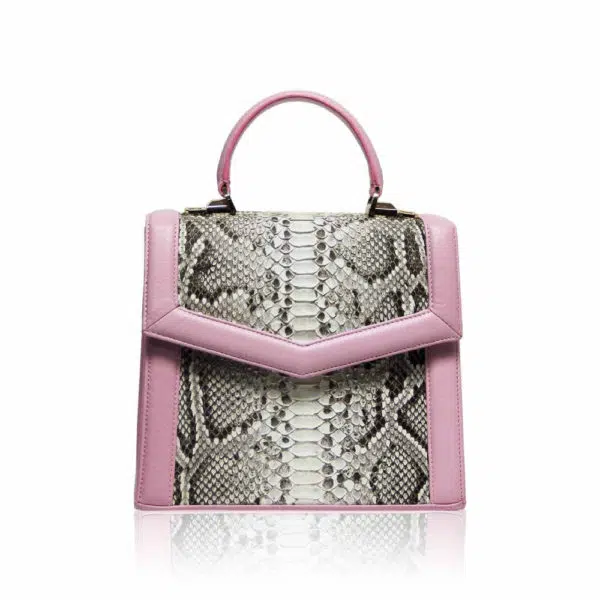 Bangkok Bootery Laduree python back leather pink & natural handbag, view 5