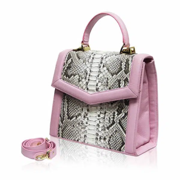 Bangkok Bootery Laduree python back leather pink & natural handbag, view 2