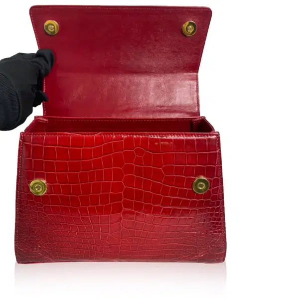 Bangkok Bootery Goldmas shiny two tone red limited crocodile handbags, view 4