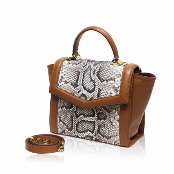 Bangkok Bootery Laduree python back leather tan & natural handbag, view 2