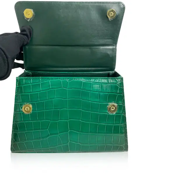 Bangkok Bootery Goldmas shiny two tone green limited crocodile handbags, view 5