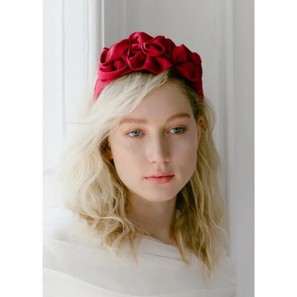 Jennifer Behr Triple rosette in silk faille headband, view 3