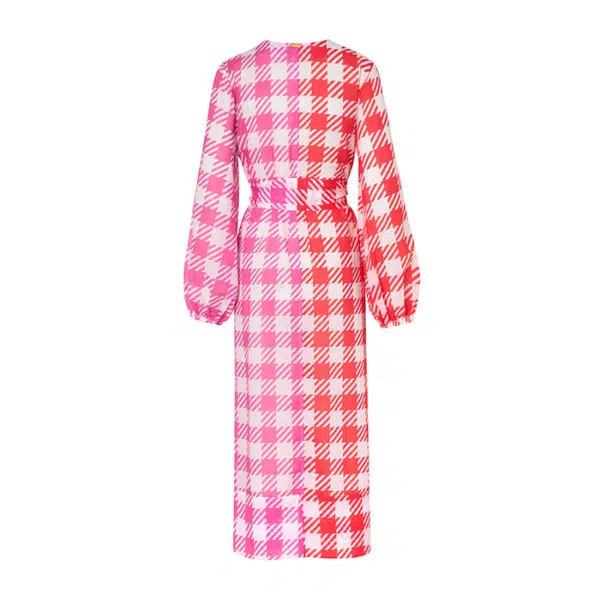 Verdelimon Jamaica red pink squares swimwear cover up, view 3