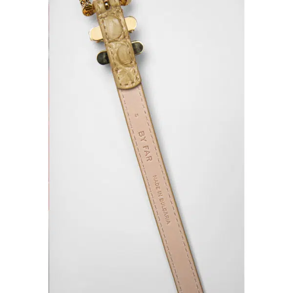 By Far Kat flax circular croco embossed leather belt, view 3