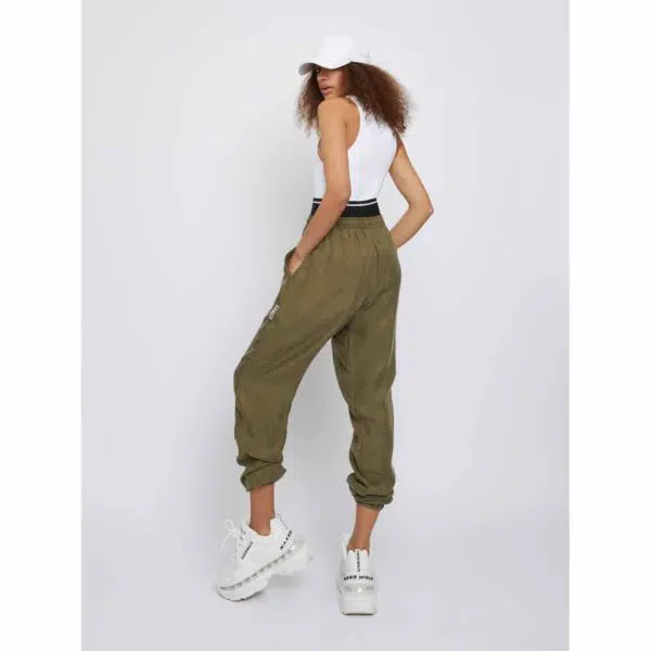 Whyte Studio The track military green silk jogger, view 3