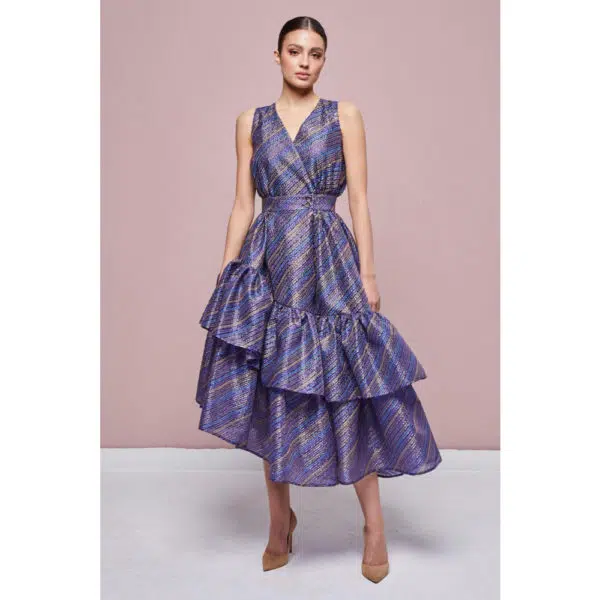 Poca & Poca Lavender violet striped dress, view 3