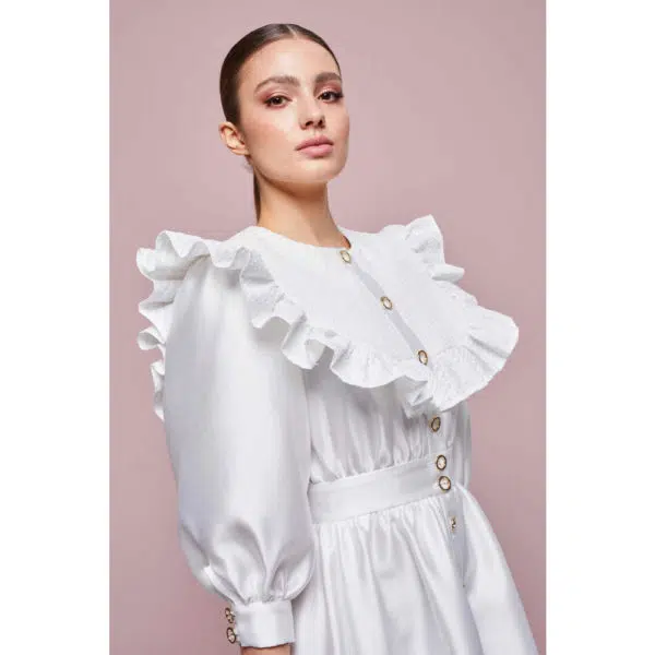 Poca & Poca Silk milk white elegant dress, view 6