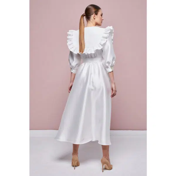 Poca & Poca Silk milk white elegant dress, view 5