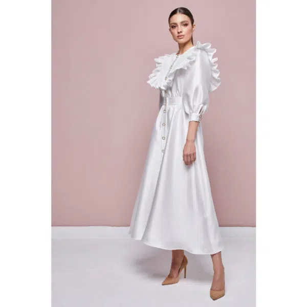 Poca & Poca Silk milk white elegant dress, view 4
