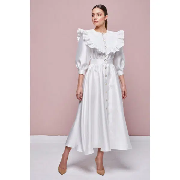 Poca & Poca Silk milk white elegant dress, view 3