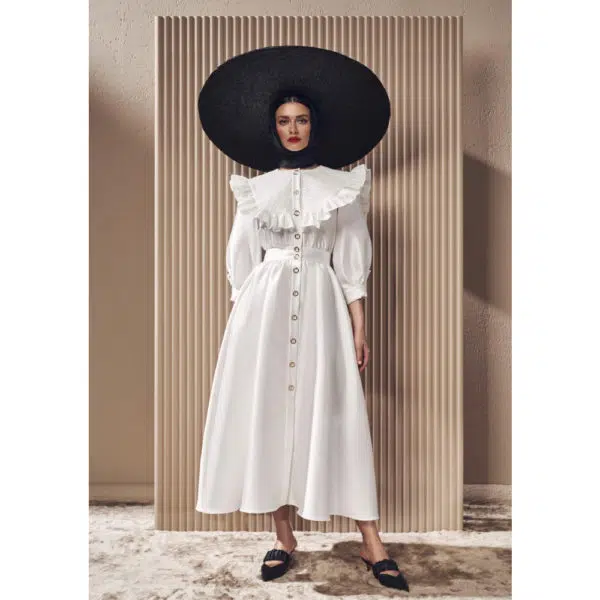 Poca & Poca Silk milk white elegant dress, view 2