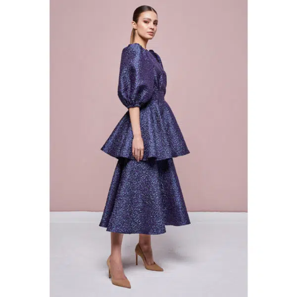 Poca & Poca Midnight Plum dark violet embossed dress, view 4