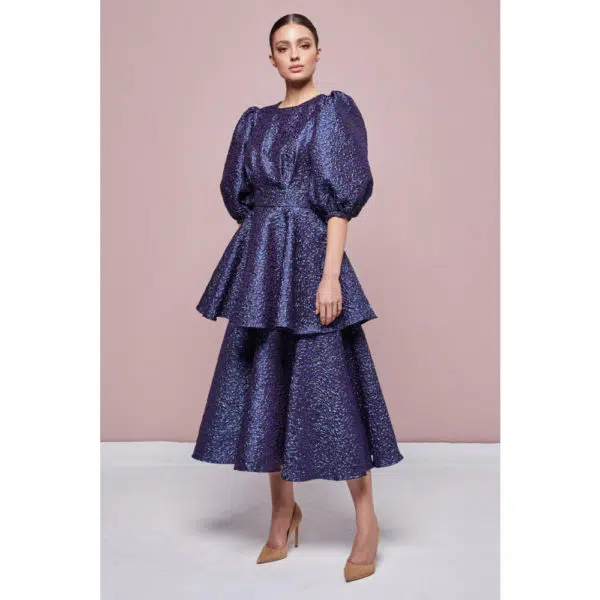 Poca & Poca Midnight Plum dark violet embossed dress, view 3