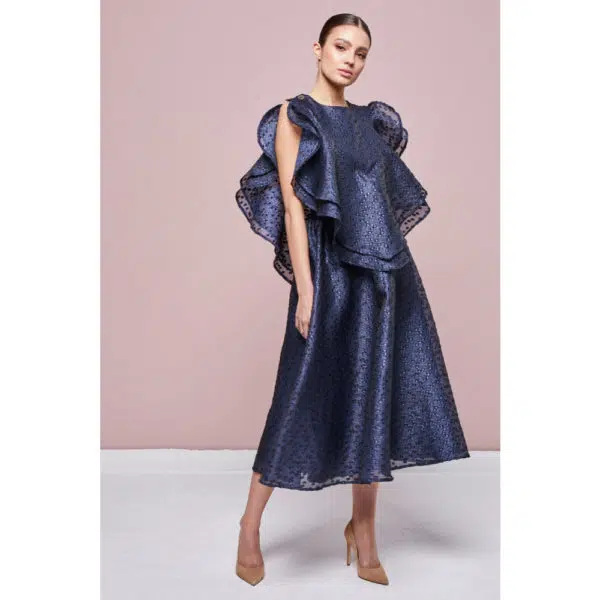Poca & Poca Star Confetti navy blue midi dress, view 3