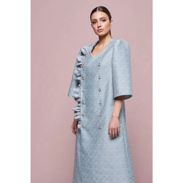 Poca & Poca Royal shingle blue straight midi dress, view 4