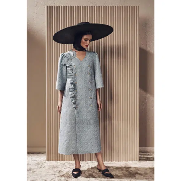 Poca & Poca Royal shingle blue straight midi dress, view 2