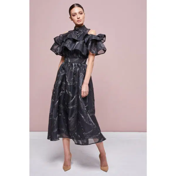 Poca & Poca Under pressure black midi dress, view 4