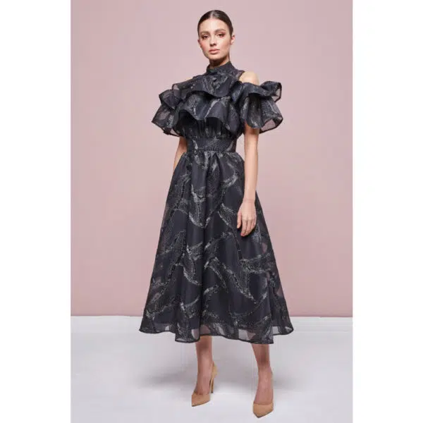 Poca & Poca Under pressure black midi dress, view 3