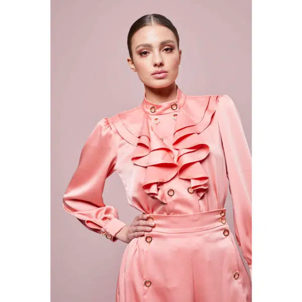 Poca & Poca Frosted rose salmon blouse, view 4