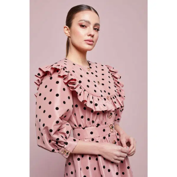 Poca & Poca Blooming Begonia pink midi polka dotted dress, view 5