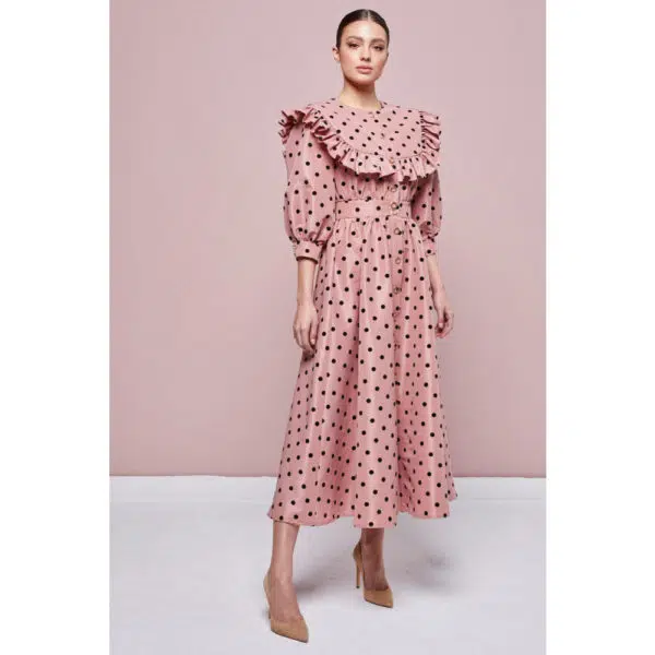 Poca & Poca Blooming Begonia pink midi polka dotted dress, view 4