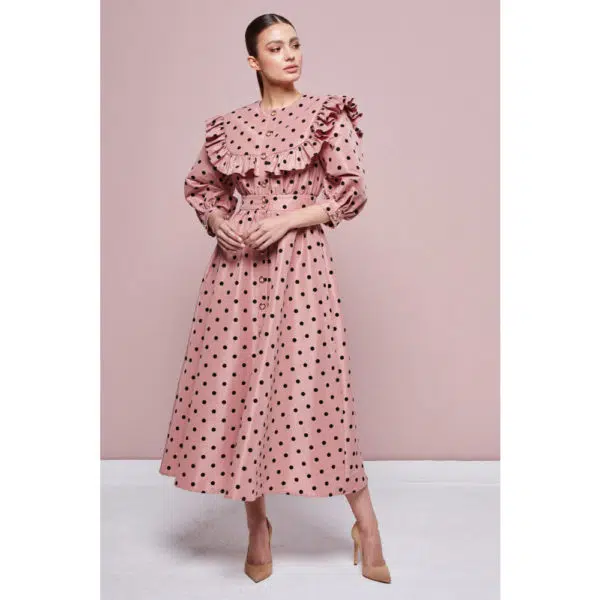 Poca & Poca Blooming Begonia pink midi polka dotted dress, view 3