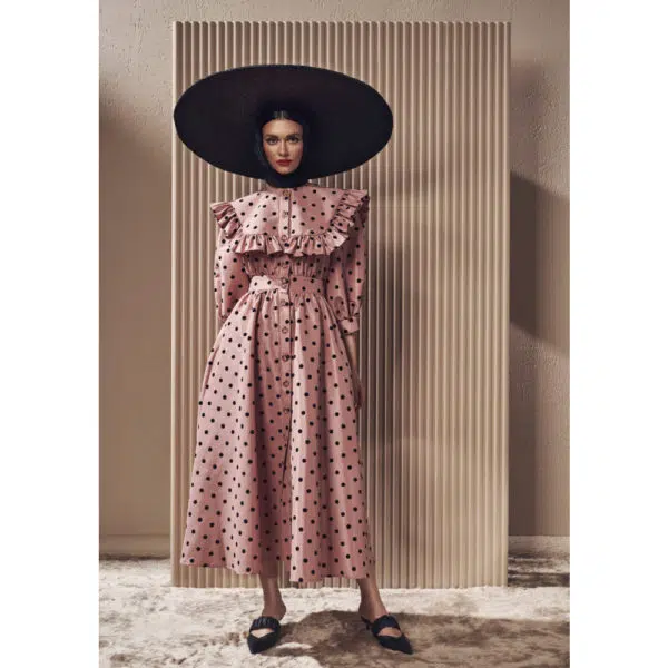 Poca & Poca Blooming Begonia pink midi polka dotted dress, view 2