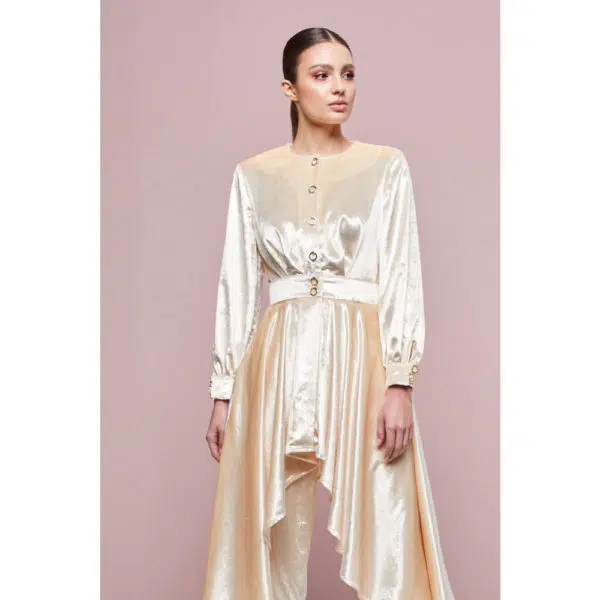 Poca & Poca Sand Palace beige velvet blouse, view 4