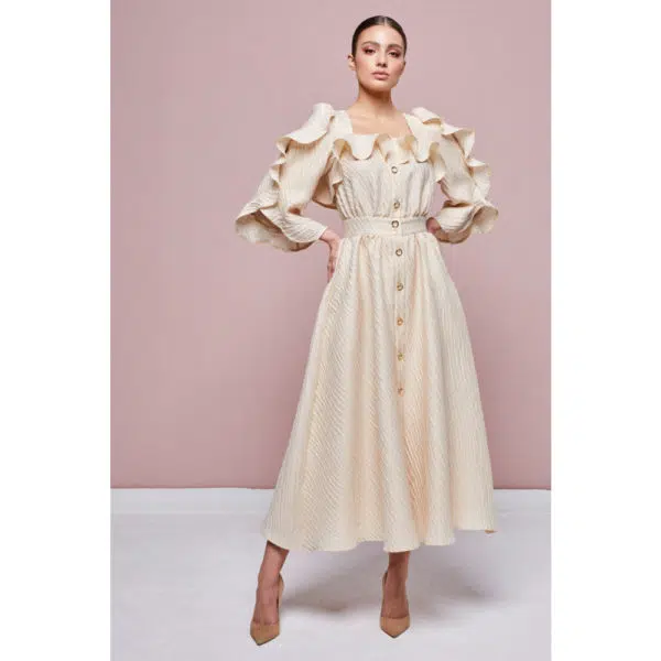 Poca & Poca Dahlia petals beige midi dress, view 3