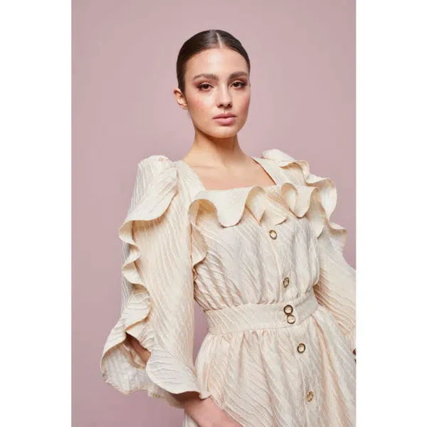 Poca & Poca Dahlia petals beige midi dress, view 5