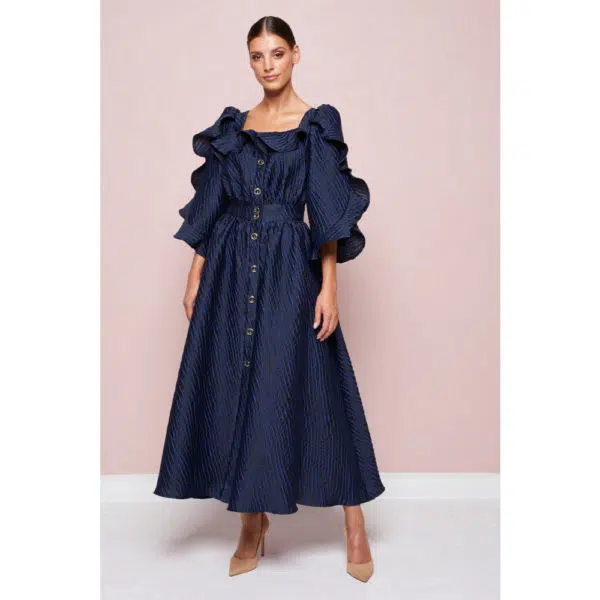 Poca & Poca Dahlia petals navy blue midi dress, view 2
