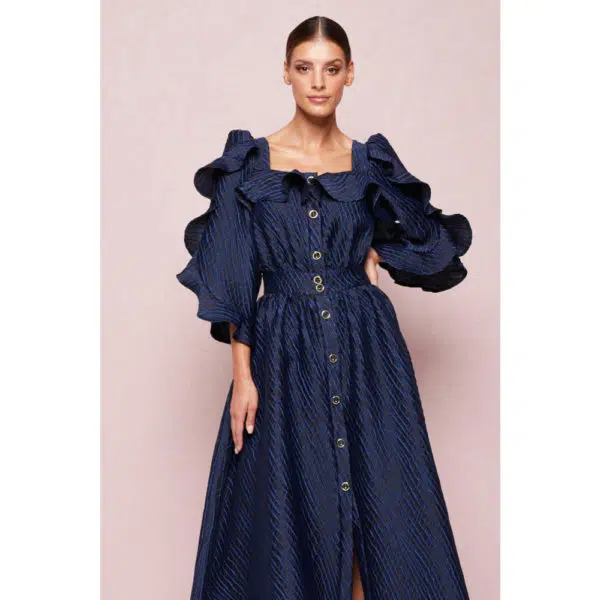 Poca & Poca Dahlia petals navy blue midi dress, view 4