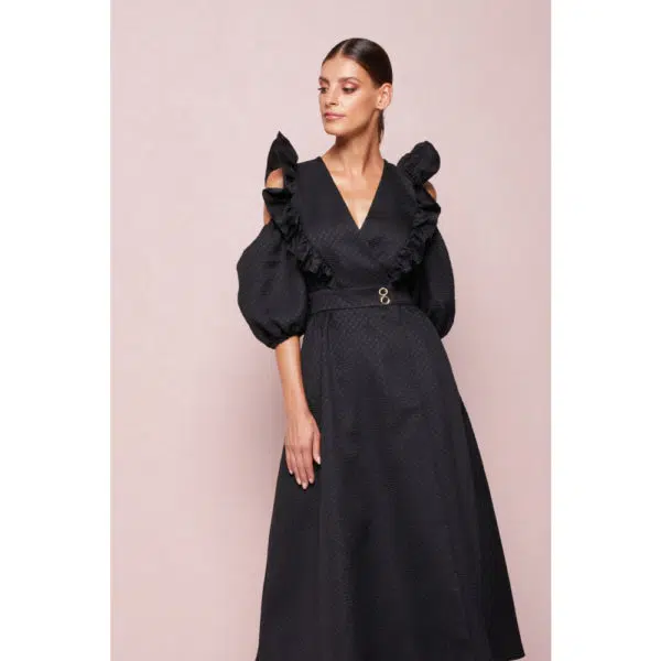 Poca & Poca Blooming angel black textured dress, view 4