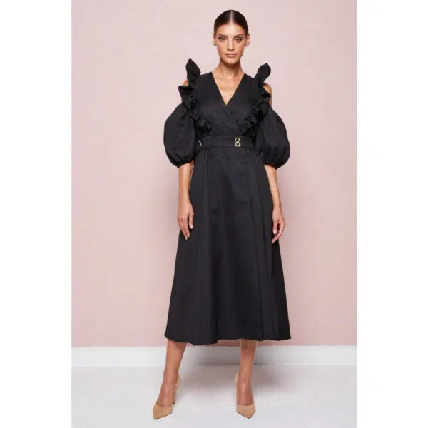 Poca & Poca Blooming angel black textured dress, view 2