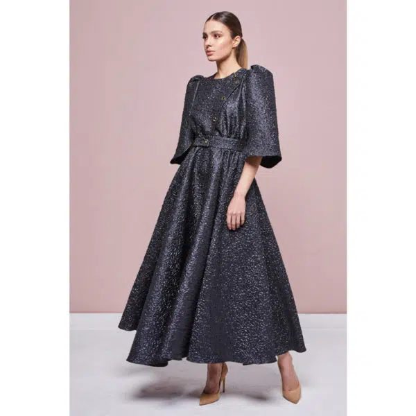 Poca & Poca Dark knight black textured dress, view 4